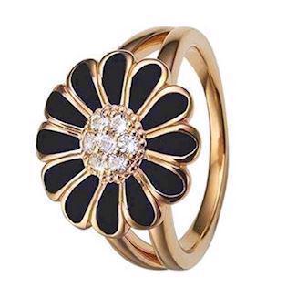 Christina Collect 925 sterling silver Topaz Big Black Marguerite gold plated silver finger ring with black marguerite and 7 genuine topazes, model 4.5.B